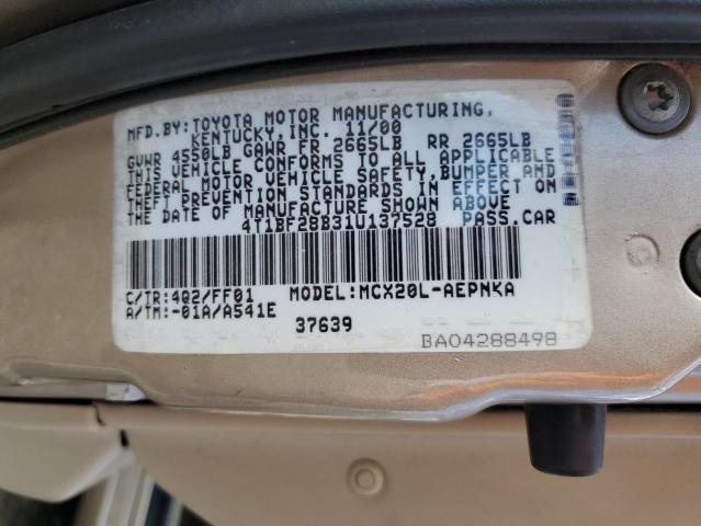 4T1BF28B31U137528 - 2001 TOYOTA AVALON XL ოქროსფერი ფოტო 12