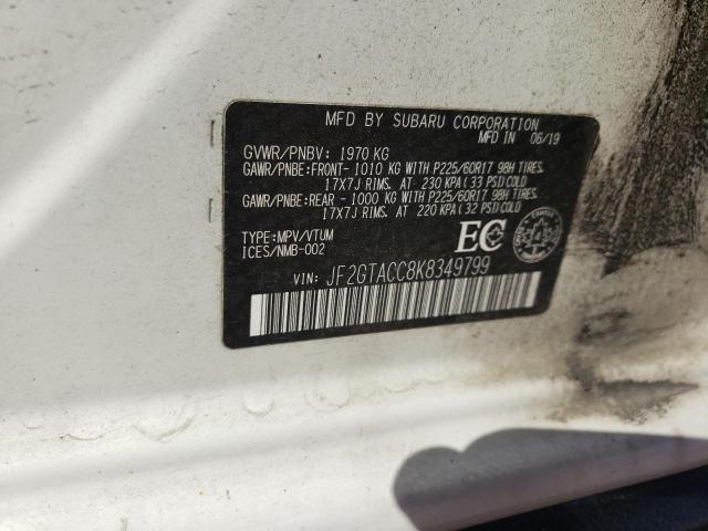 JF2GTACC8K8349799 - 2019 SUBARU CROSSTREK PREMIUM WHITE photo 13