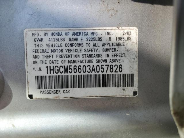 1HGCM56603A057826 - 2003 HONDA ACCORD EX SILVER photo 12