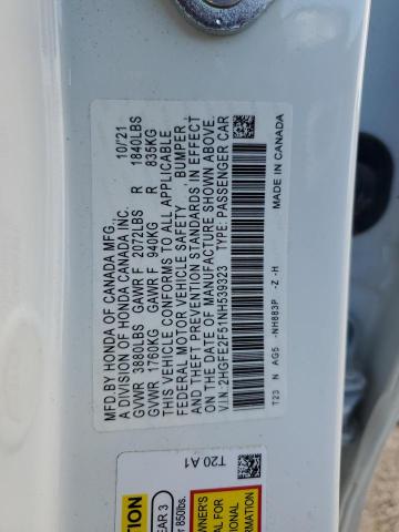 2HGFE2F51NH539323 - 2022 HONDA CIVIC SPORT 白色 照片 12