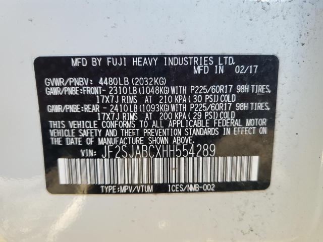 JF2SJABCXHH554289 - 2017 SUBARU FORESTER 2.5I WHITE photo 13