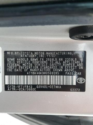 4T1BK46K98U569285 - 2008 TOYOTA CAMRY LE SILVER photo 12