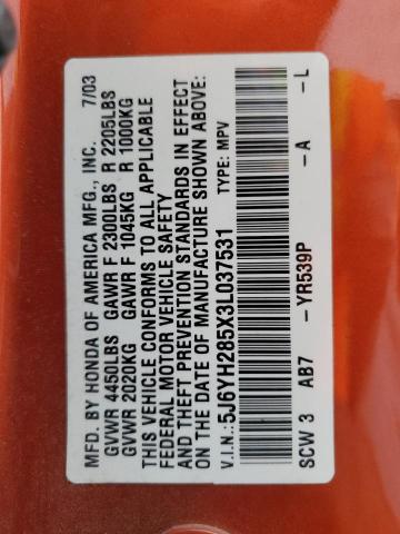 5J6YH285X3L037531 - 2003 HONDA ELEMENT EX Նարնջագույն լուսանկար 13