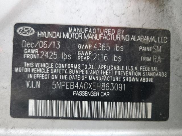 5NPEB4ACXEH863091 - 2014 HYUNDAI SONATA GLS SILVER photo 12