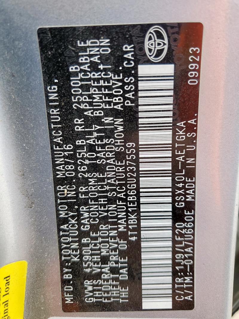 4T1BK1EB6GU237559 - 2016 TOYOTA AVALON XLE فضي صورة 13