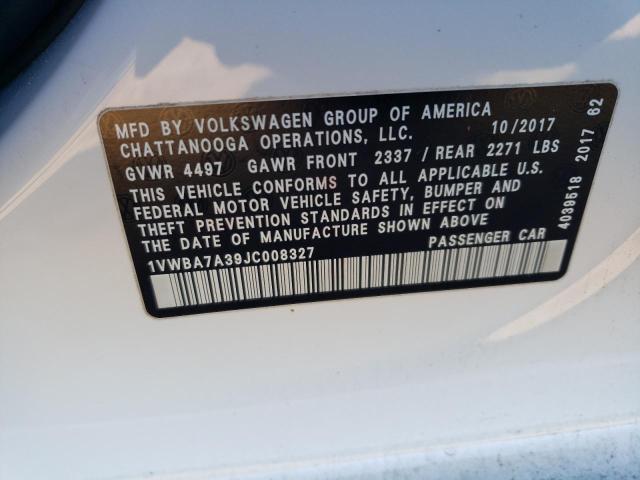 1VWBA7A39JC008327 - 2018 VOLKSWAGEN PASSAT SE WHITE photo 12