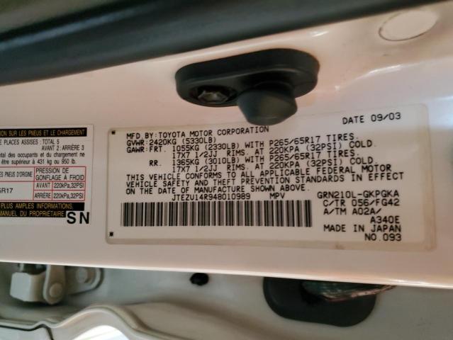 JTEZU14R948010989 - 2004 TOYOTA 4RUNNER SR5 WHITE photo 13