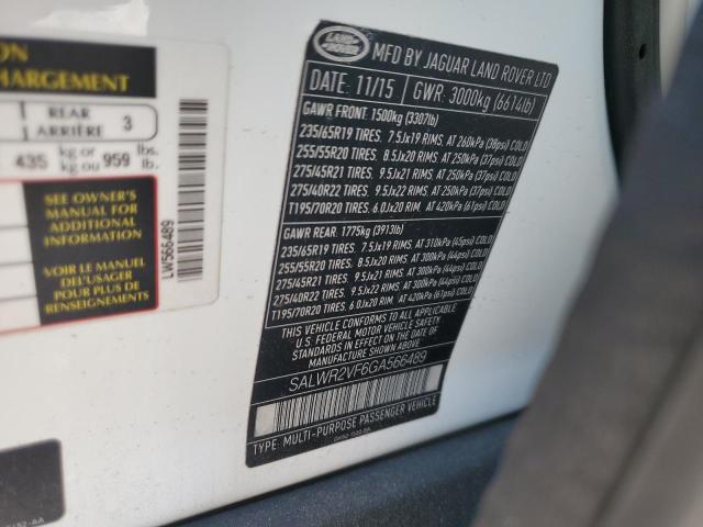SALWR2VF6GA566489 - 2016 LAND ROVER RANGE ROVE HSE WHITE photo 13