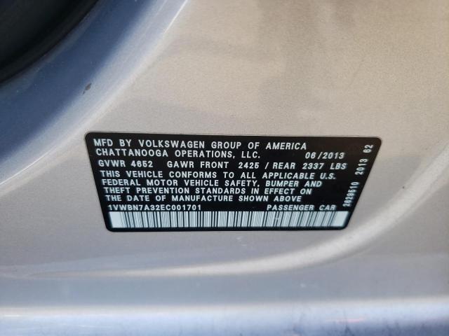 1VWBN7A32EC001701 - 2014 VOLKSWAGEN PASSAT SE SILVER photo 12