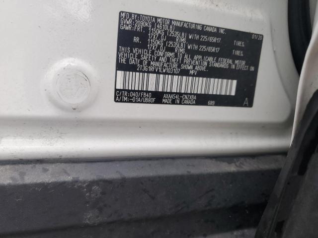2T3G1RFV1LW103107 - 2020 TOYOTA RAV4 LE თეთრი ფოტო 13