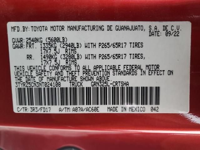 3TYRZ5CN3NT024108 - 2022 TOYOTA TACOMA ACCESS CAB წითელი ფოტო 12