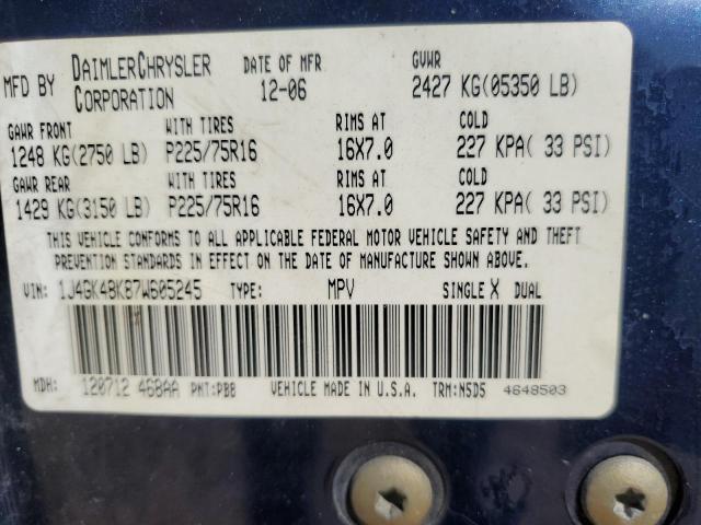 1J4GK48K87W605245 - 2007 JEEP LIBERTY SPORT ლურჯი ფოტო 13