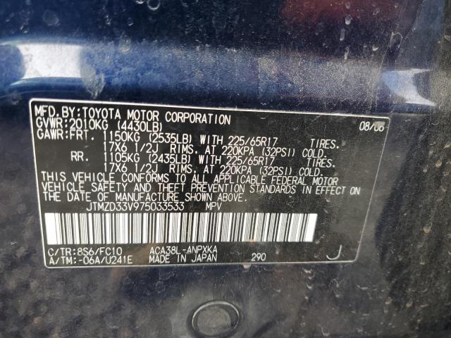 JTMZD33V975033533 - 2007 TOYOTA RAV4 BLUE photo 12