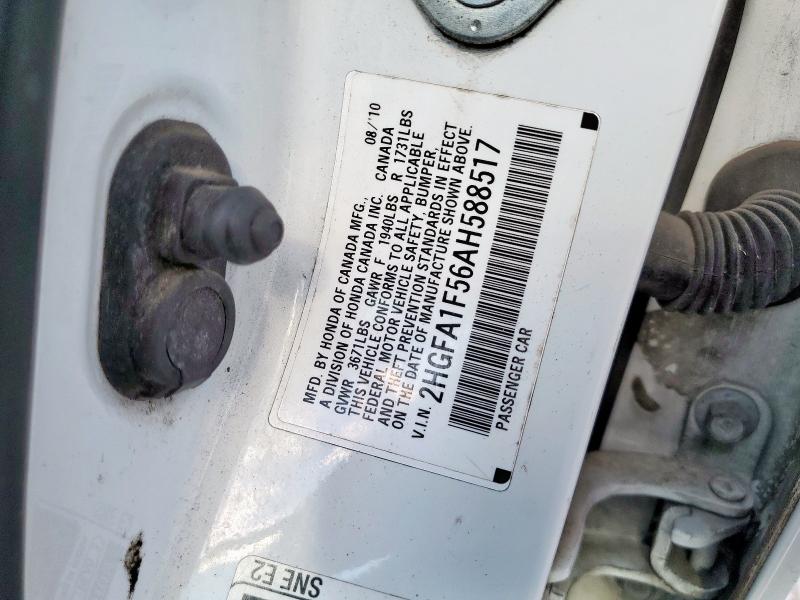 2HGFA1F56AH588517 - 2010 HONDA CIVIC LX WHITE photo 13