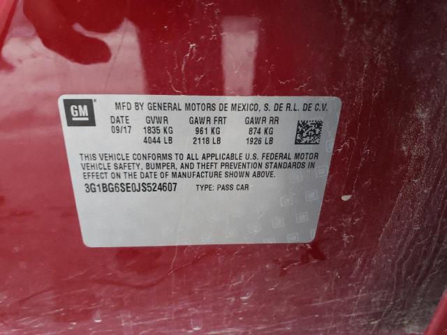 3G1BG6SE0JS524607 - 2018 CHEVROLET CRUZE LT RED photo 13