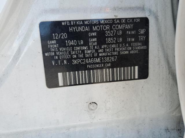 3KPC24A66ME138267 - 2021 HYUNDAI ACCENT SE WHITE photo 13