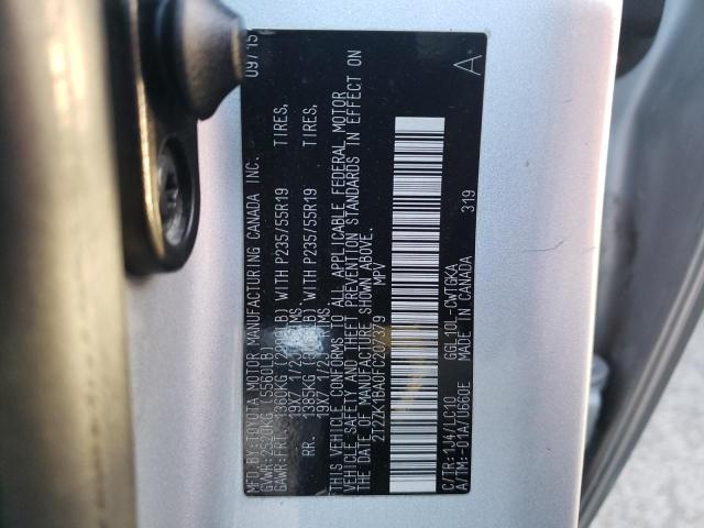 2T2ZK1BA0FC207379 - 2015 LEXUS RX 350 SILVER photo 13