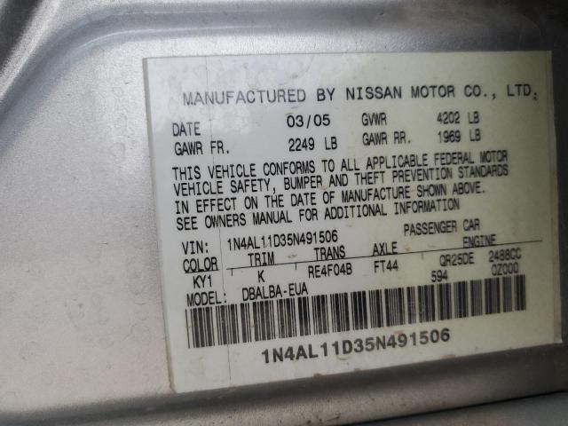 1N4AL11D35N491506 - 2005 NISSAN ALTIMA S SILVER photo 12