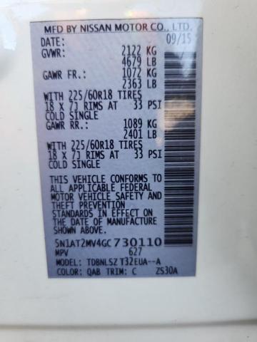 5N1AT2MV4GC730110 - 2016 NISSAN ROGUE S WHITE photo 13