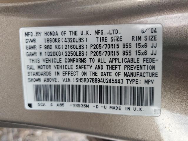 SHSRD78894U245443 - 2004 HONDA CR-V EX TAN photo 13