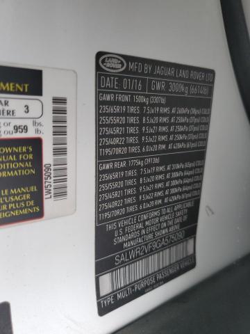 SALWR2VF9GA575090 - 2016 LAND ROVER RANGE ROVE HSE WHITE photo 13