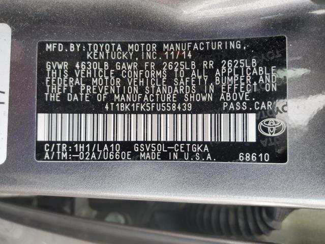 4T1BK1FK5FU558439 - 2015 TOYOTA CAMRY XSE GRAY photo 13