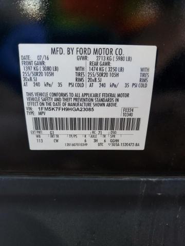 1FM5K7FH9HGA23085 - 2017 FORD EXPLORER LIMITED Negro foto 13