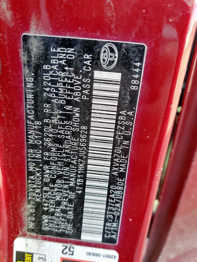 4T1B11HK7JU569628 - 2018 TOYOTA CAMRY L Rot Foto 13