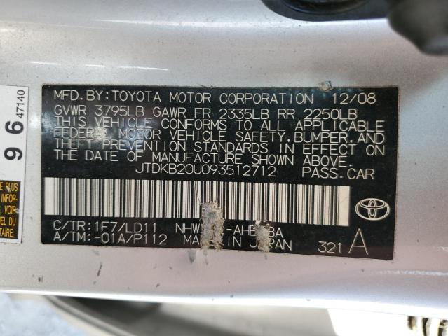 JTDKB20U093512712 - 2009 TOYOTA PRIUS SILVER photo 13