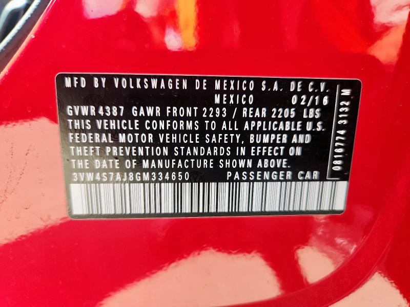 3VW4S7AJ8GM334650 - 2016 VOLKSWAGEN JETTA GLI Czerwony zdjęcie 12