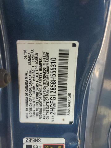 2HGFG12858H555310 - 2008 HONDA CIVIC EX BLUE photo 12