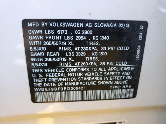 WVGEF9BP3ED009421 - 2014 VOLKSWAGEN TOUAREG V6 WHITE photo 13