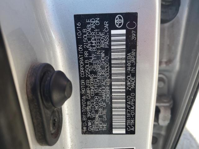 JTDKBRFU7H3033010 - 2017 TOYOTA PRIUS 银色 照片 12