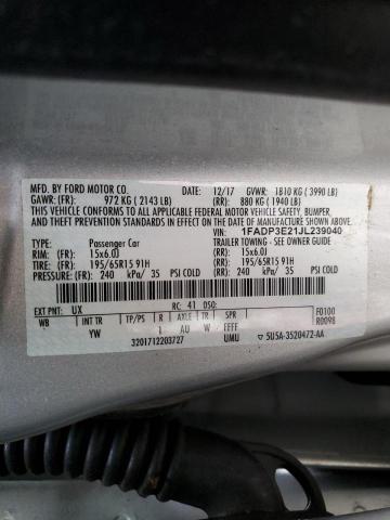 1FADP3E21JL239040 - 2018 FORD FOCUS S SILVER photo 12