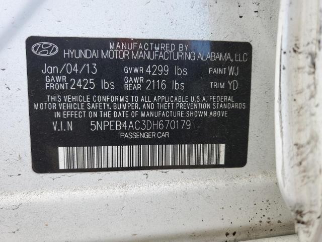 5NPEB4AC3DH670179 - 2013 HYUNDAI SONATA GLS WHITE photo 13