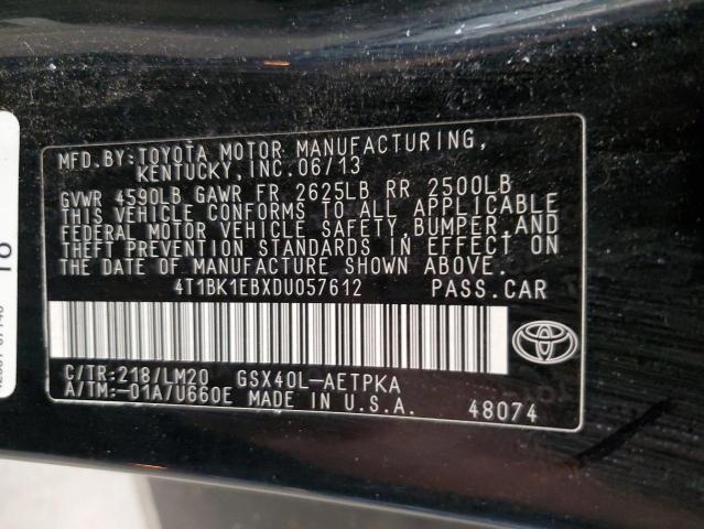 4T1BK1EBXDU057612 - 2013 TOYOTA AVALON BASE Czarny zdjęcie 12