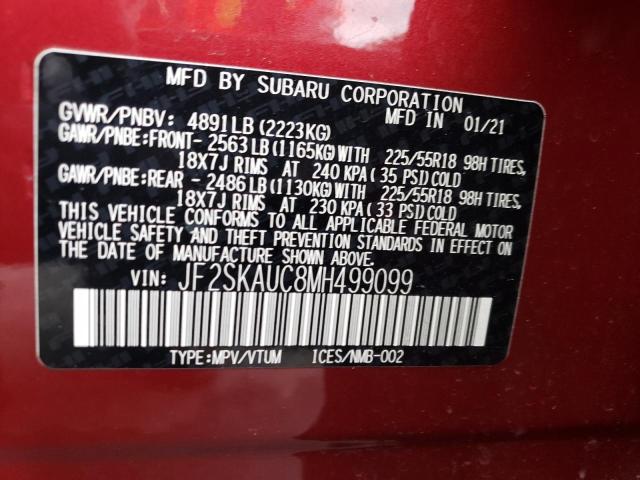 JF2SKAUC8MH499099 - 2021 SUBARU FORESTER LIMITED RED photo 12