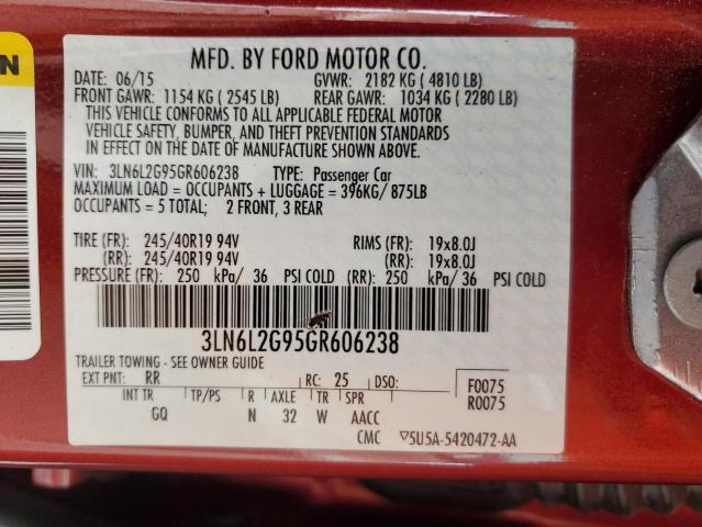 3LN6L2G95GR606238 - 2016 LINCOLN MKZ RED photo 13