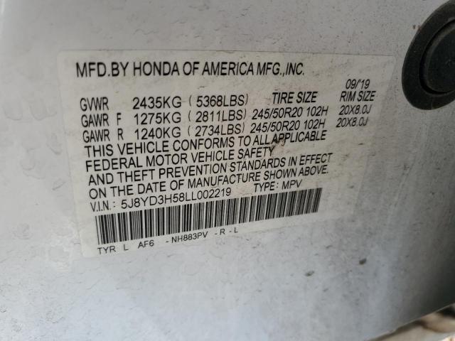 5J8YD3H58LL002219 - 2020 ACURA MDX TECHNOLOGY Weiß Foto 13