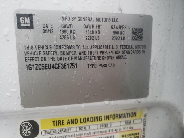 1G1ZC5EU4CF361751 - 2012 CHEVROLET MALIBU 1LT WHITE photo 12