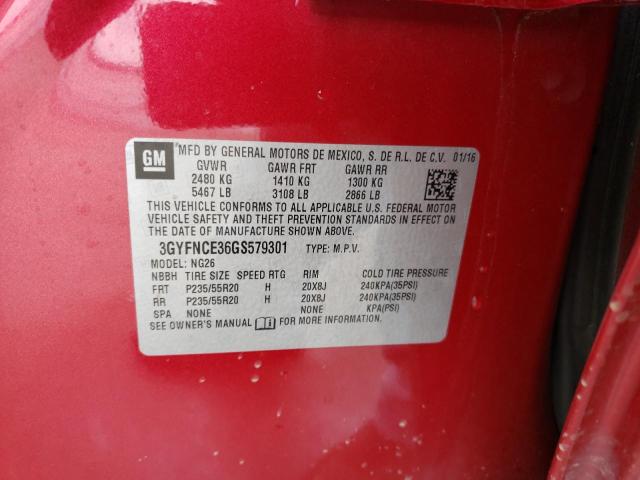 3GYFNCE36GS579301 - 2016 CADILLAC SRX PERFORMANCE COLLECTION Қызыл фото 12