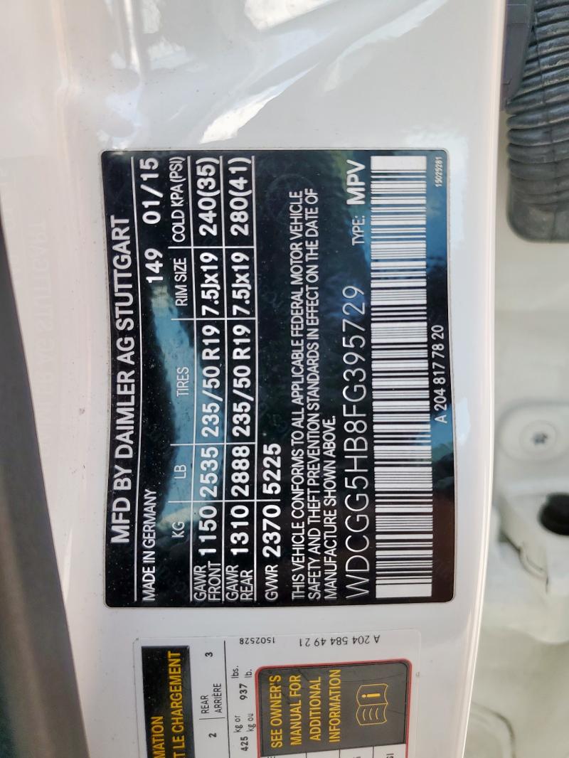 WDCGG5HB8FG395729 - 2015 MERCEDES-BENZ GLK 350 Blanc photo 13