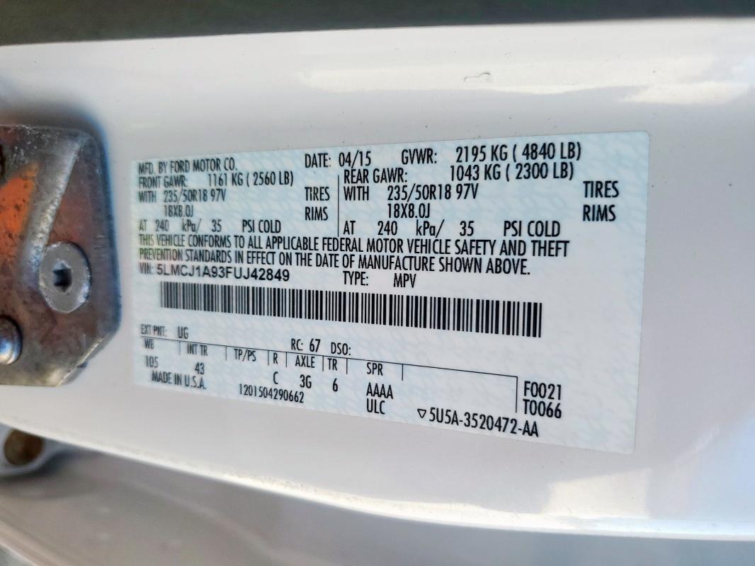 5LMCJ1A93FUJ42849 - 2015 LINCOLN MKC Ağ foto 13