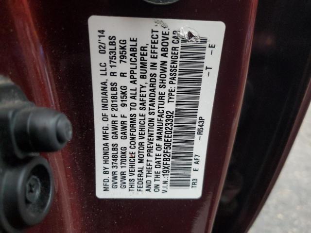 19XFB2F50EE023392 - 2014 HONDA CIVIC LX BURGUNDY photo 12