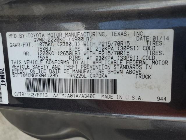 5TFTX4CN6EX041285 - 2014 TOYOTA TACOMA ACCESS CAB GRAY photo 12