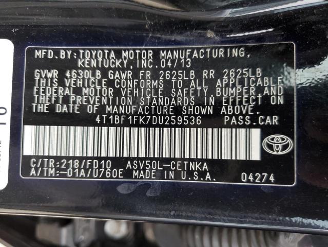 4T1BF1FK7DU259536 - 2013 TOYOTA CAMRY L BLACK photo 13