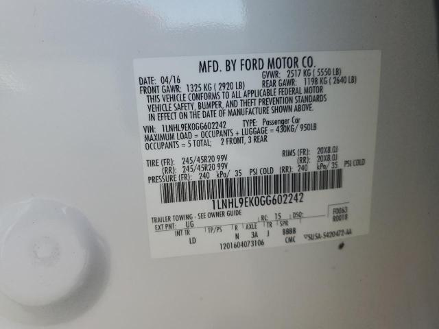 1LNHL9EK0GG602242 - 2016 LINCOLN MKS 白色 照片 13