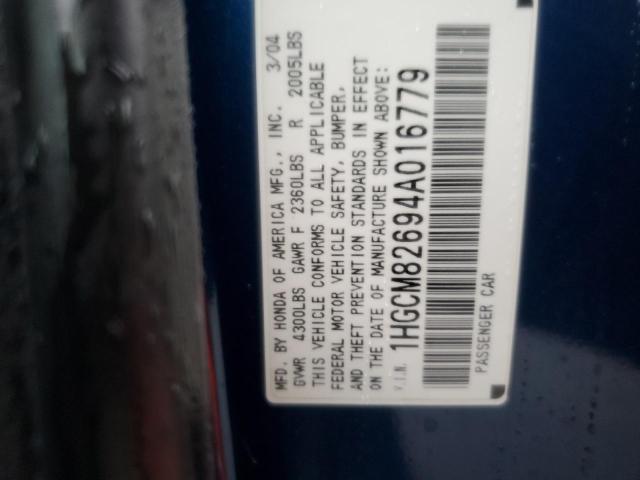 1HGCM82694A016779 - 2004 HONDA ACCORD EX BLUE photo 12