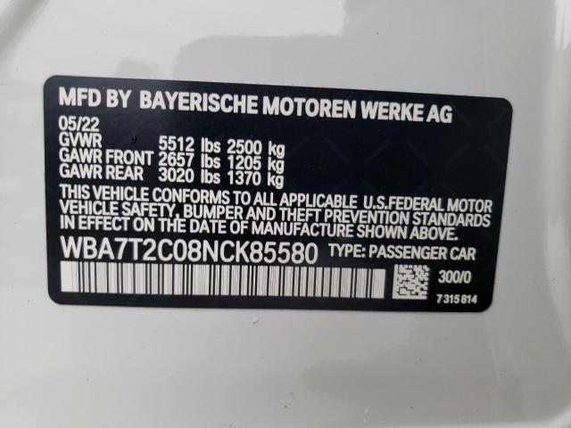 WBA7T2C08NCK85580 - 2022 BMW 740 I WHITE photo 12
