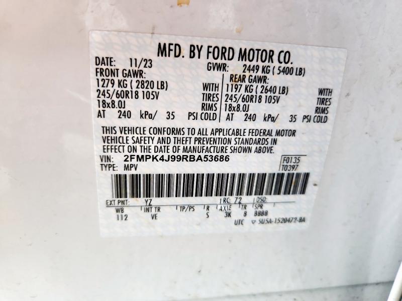 2FMPK4J99RBA53686 - 2024 FORD EDGE SEL თეთრი ფოტო 13